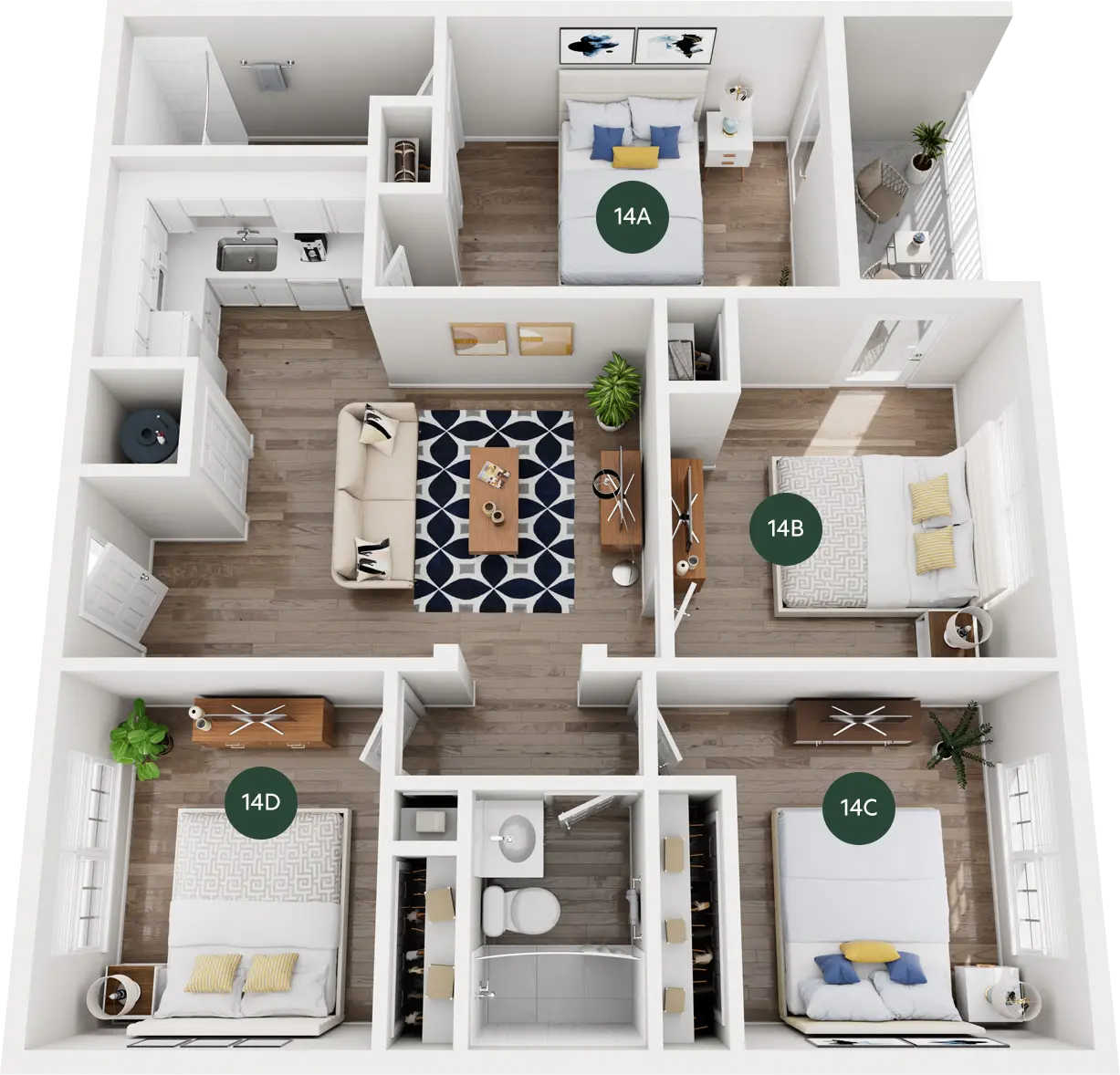 Quad, Private with Shared Bath